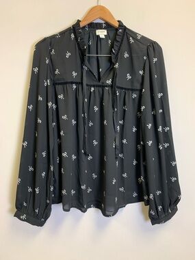 J. Crew Black Bow-Print Peasant Blouse